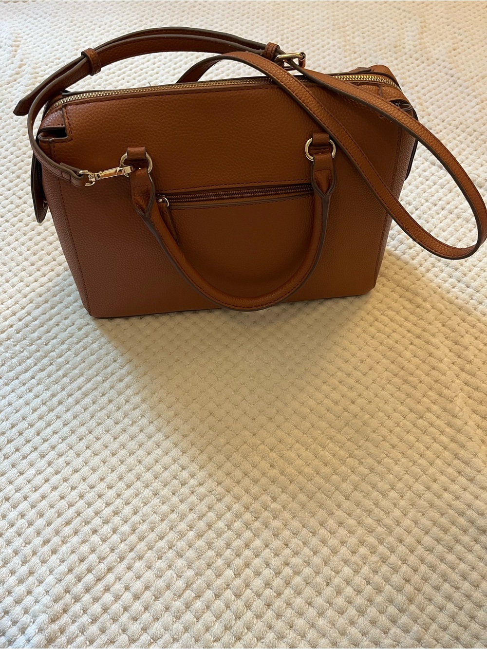 Anne Klein Cognac Pebbled Leather Purse with Floral Scarf and Cross Body Strap - Picture 3 of 7